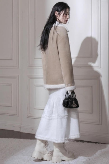 Suede Khaki Embroidery Jacket