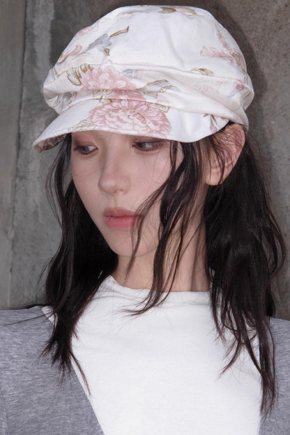 Tencel Floral Print Newsboy Hat