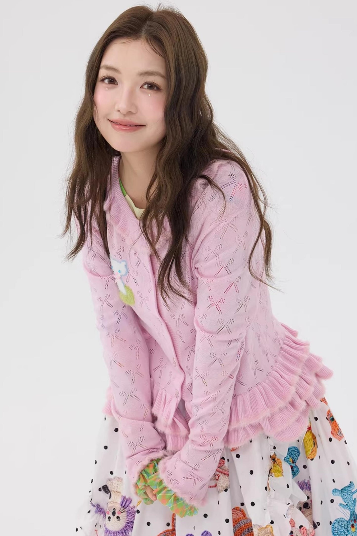 Pink Lace Cut Out Cardigan Top