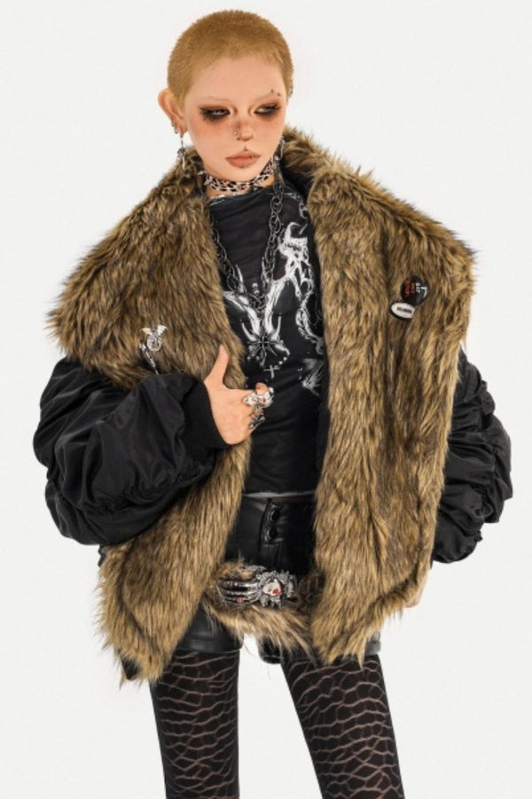Gothic Fur Collar Cotton Parka Coat