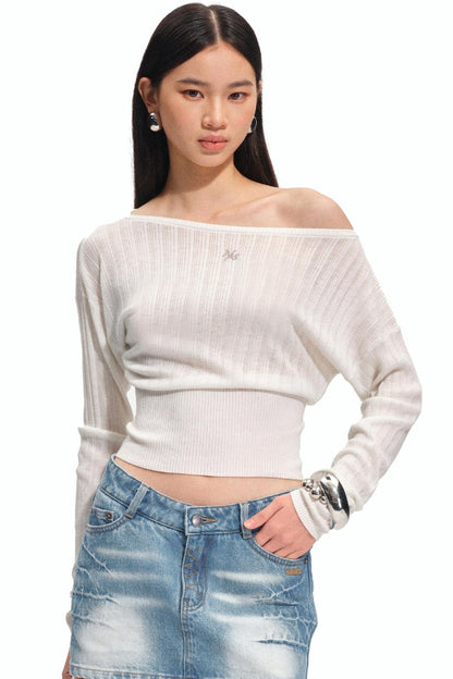 Merinowolle One-Shoulder Strickoberteil