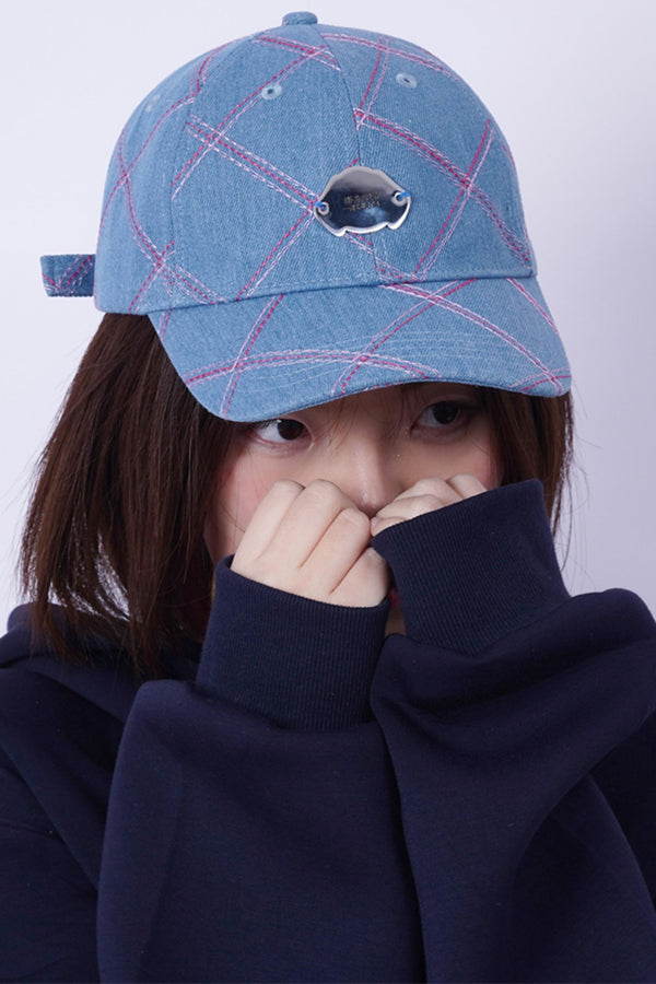 Checkered Denim Duck Bill Cap