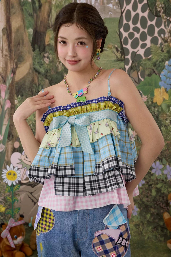 Plaid Bow Two-Way Wear Camisole