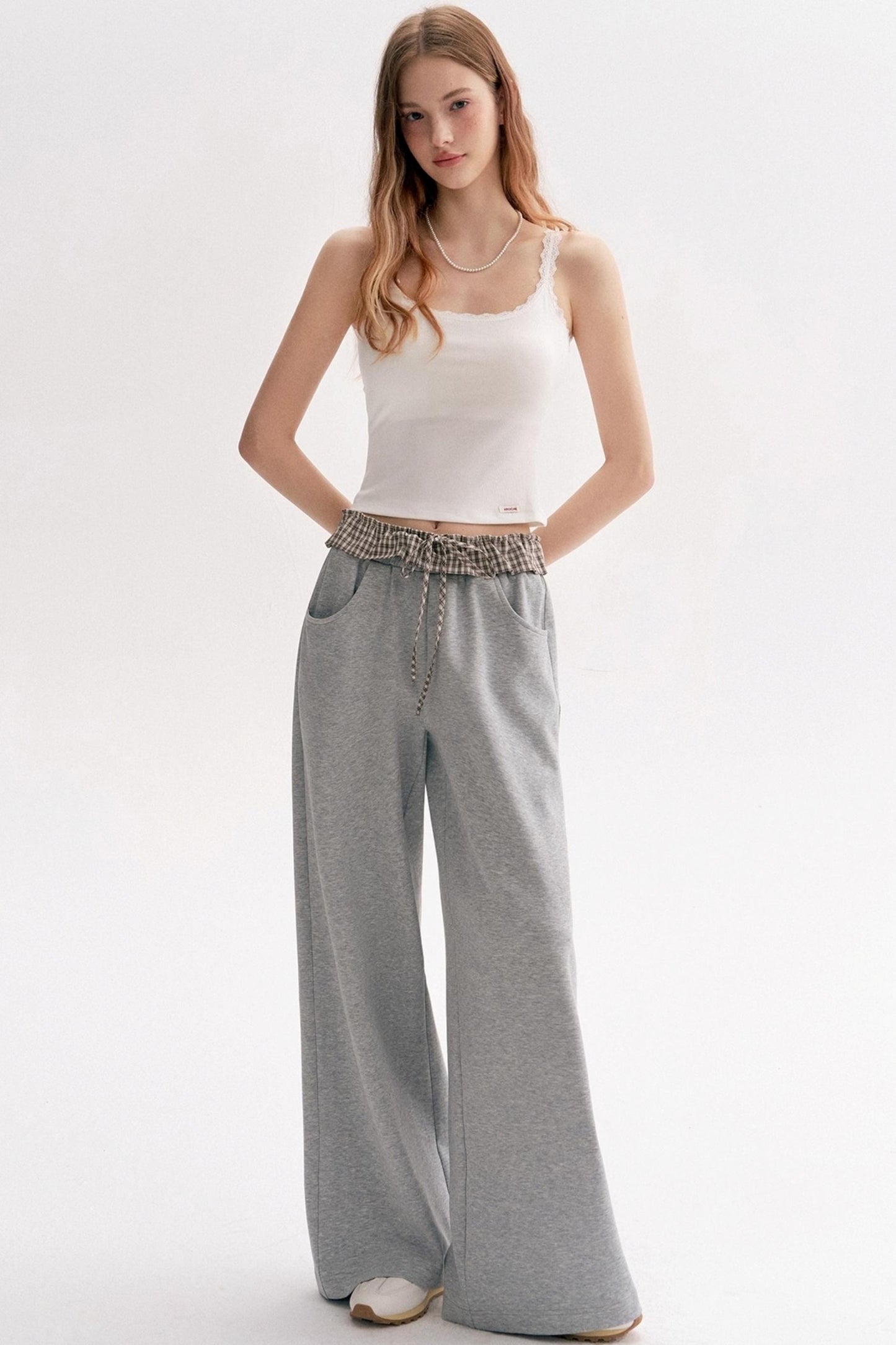 Lazy Contrast Wide-Leg Sweatpants
