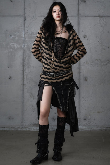 Bandeau Fake Two-Piece Striped Knit Top Set