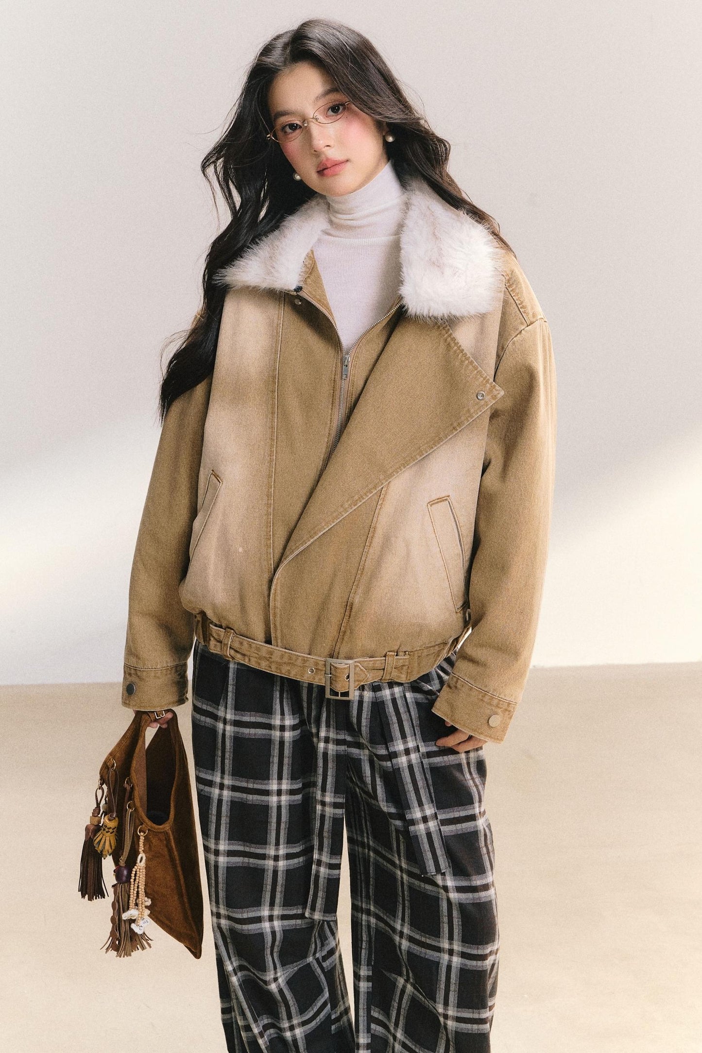 Large Fur Collar Denim Jacket