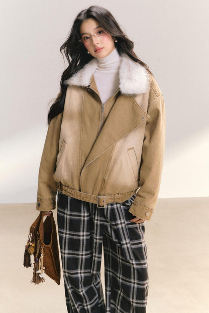 Large Fur Collar Denim Jacket
