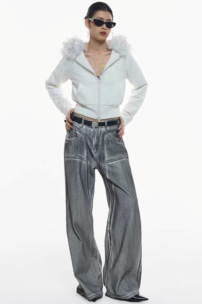 Jacke aus Twill mit abnehmbarem Pelzkragen