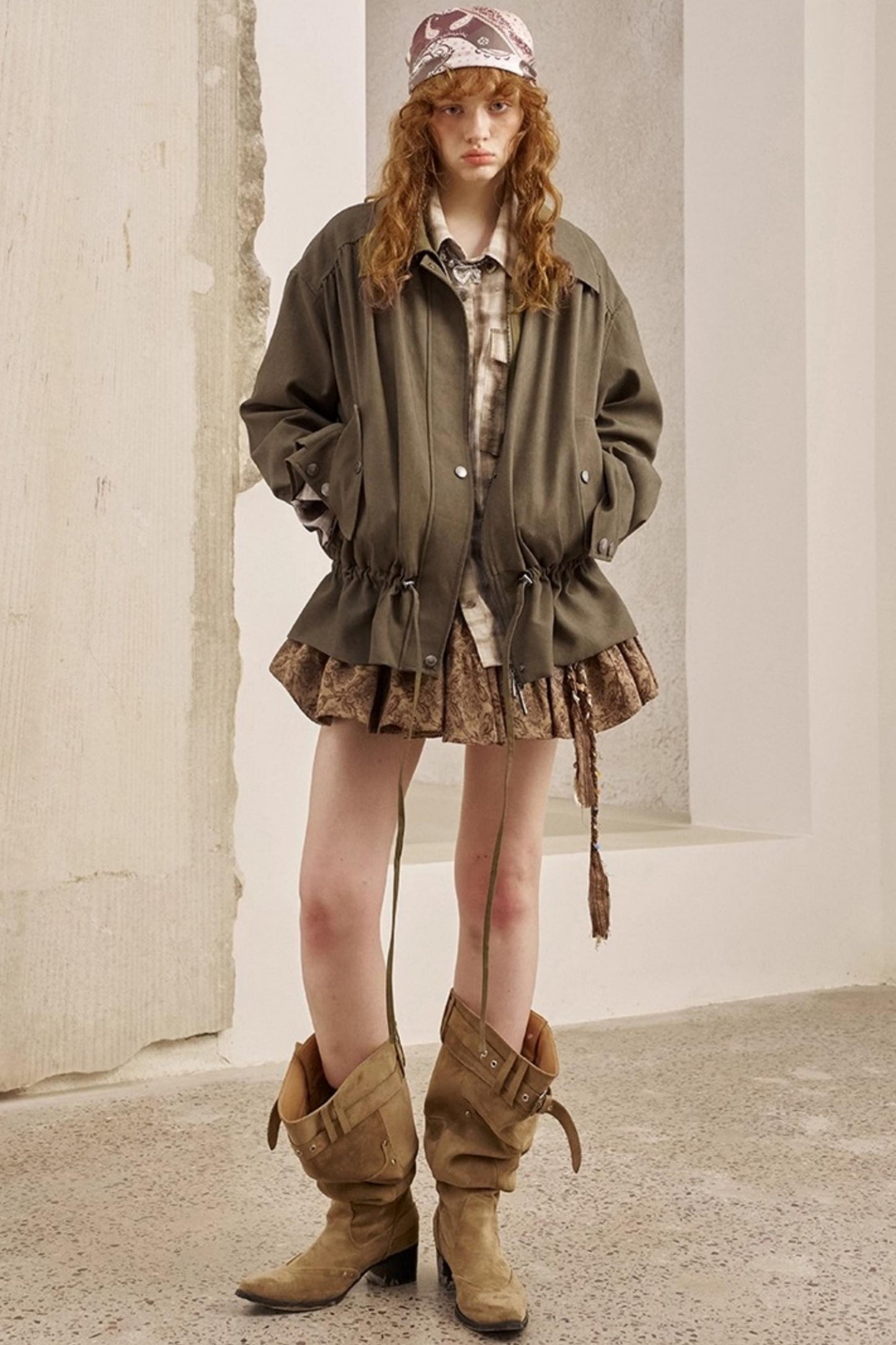 Drawstring Pleats Waist Jacket