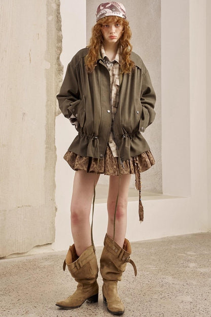 Drawstring Pleats Waist Jacket