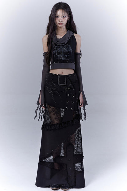 Gothic Elegance Sheer Lace Bustle Skirt