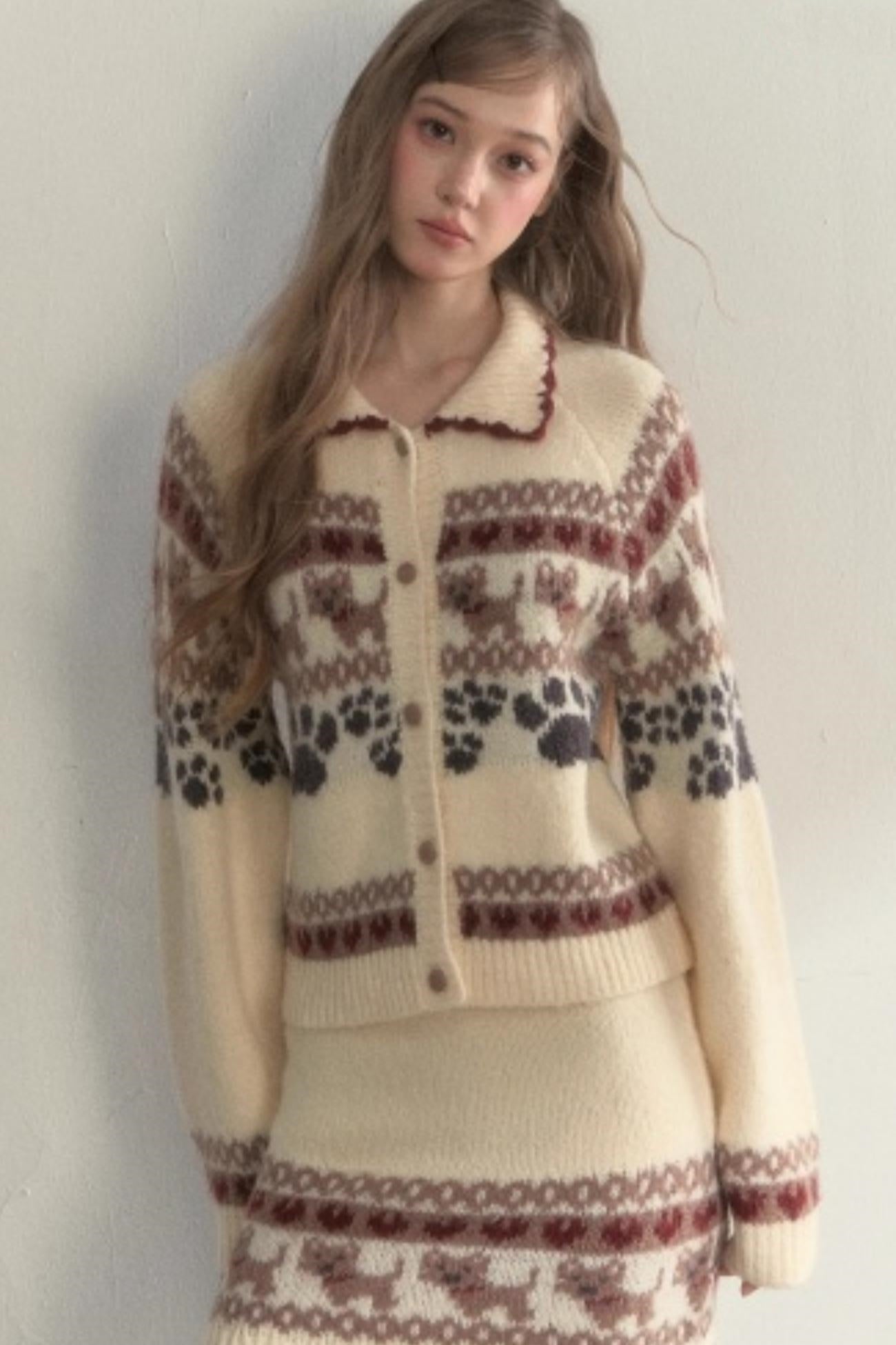 Vintage Preppy Style Knit Sweater Set-up