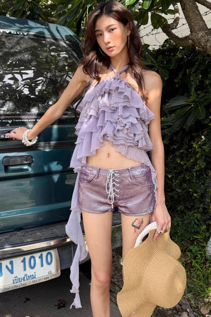 Chiffon Lace Top Shorts Set-Up