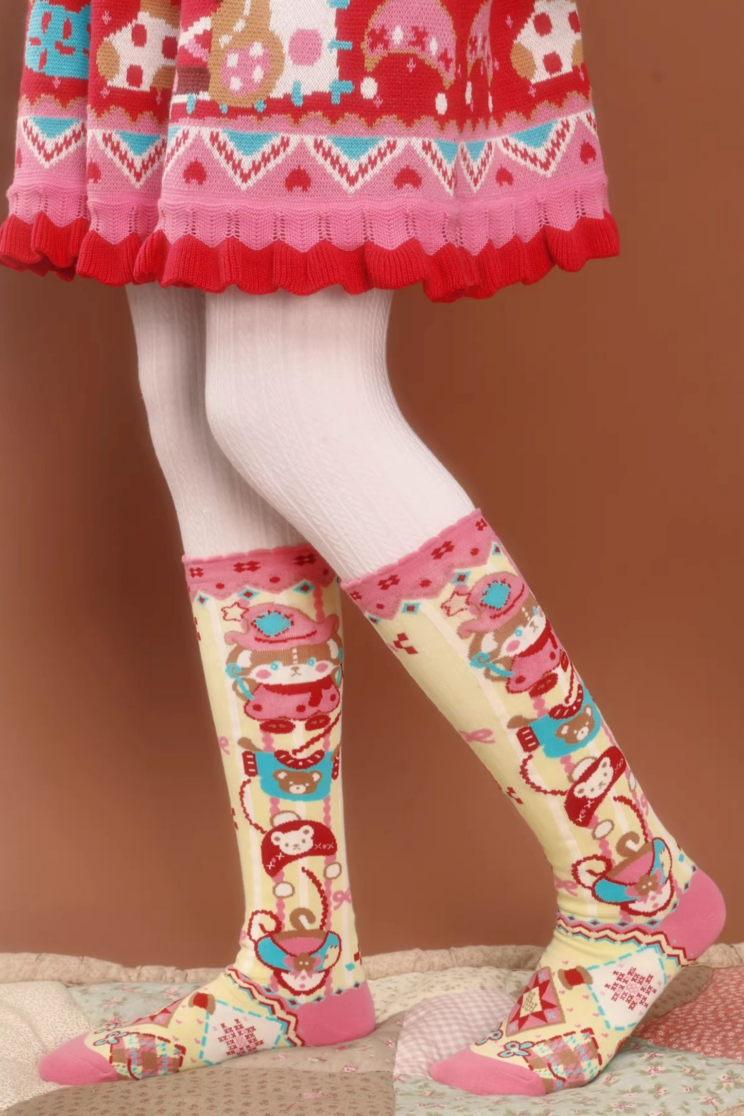 Yellow Striped Bunny Lace Socks