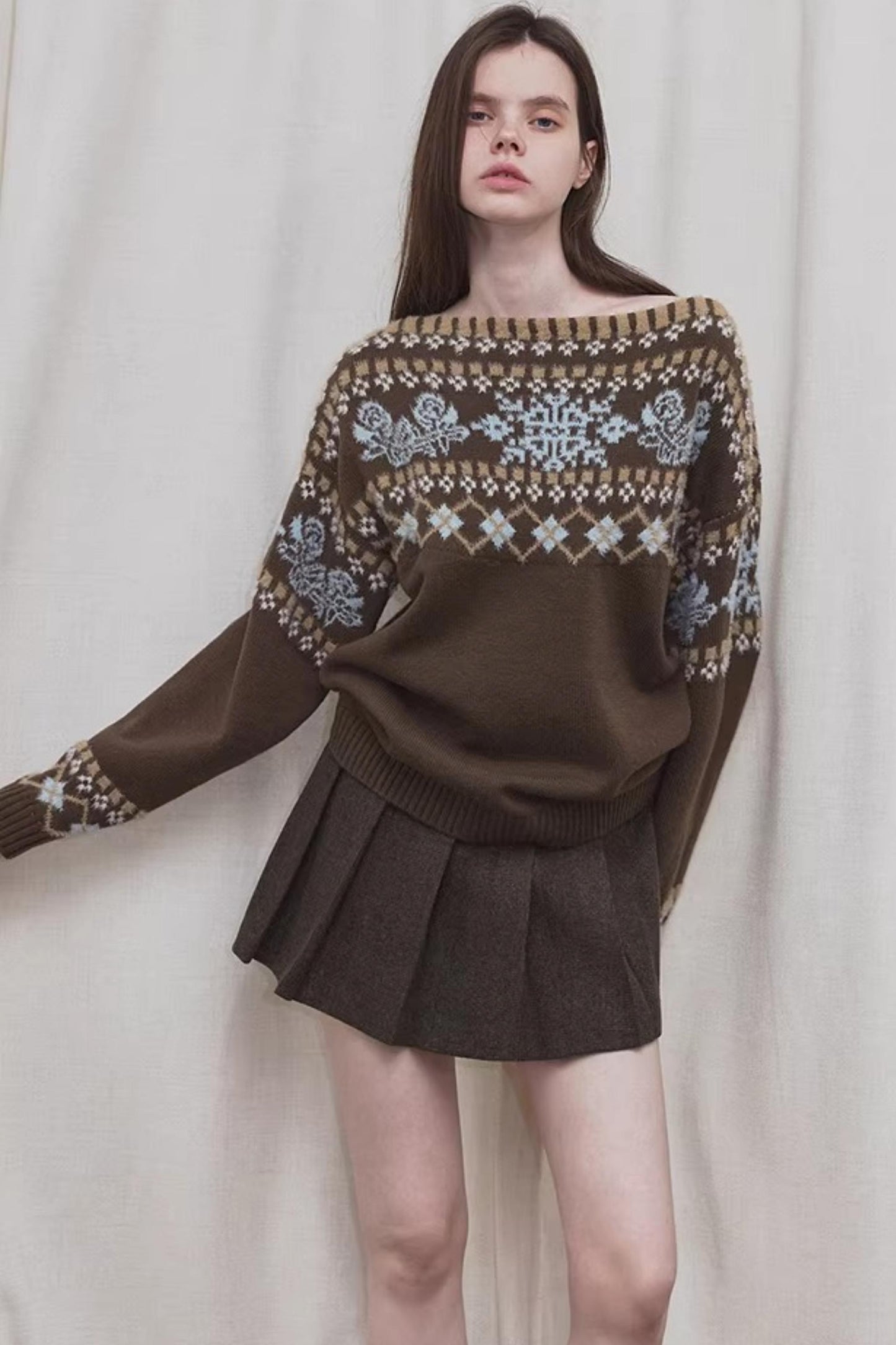 Brauner Fair-Isle-Wollpullover