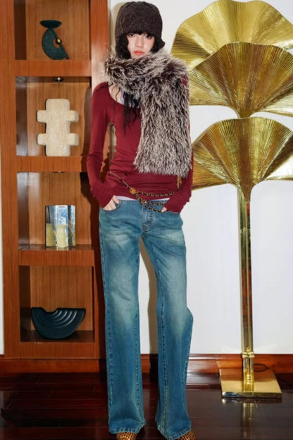 Vintage Lace-up Plush Scarf