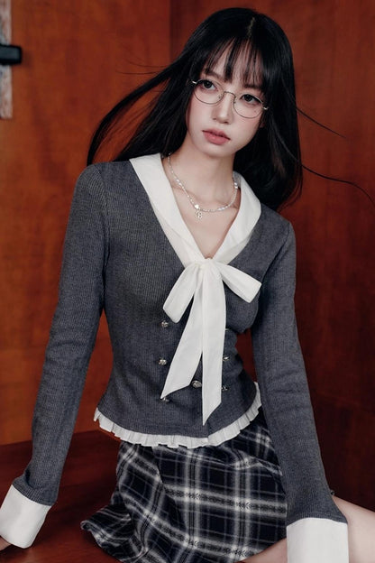 Classic Bow Knitted Top Set-Up