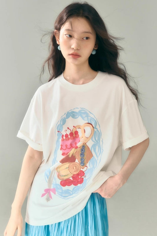Hand-Painted Crewneck Cotton T-Shirt