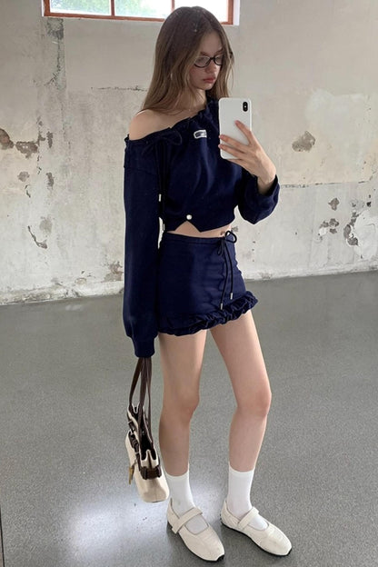 Cropped Sweatshirt Ruffle Set-Up