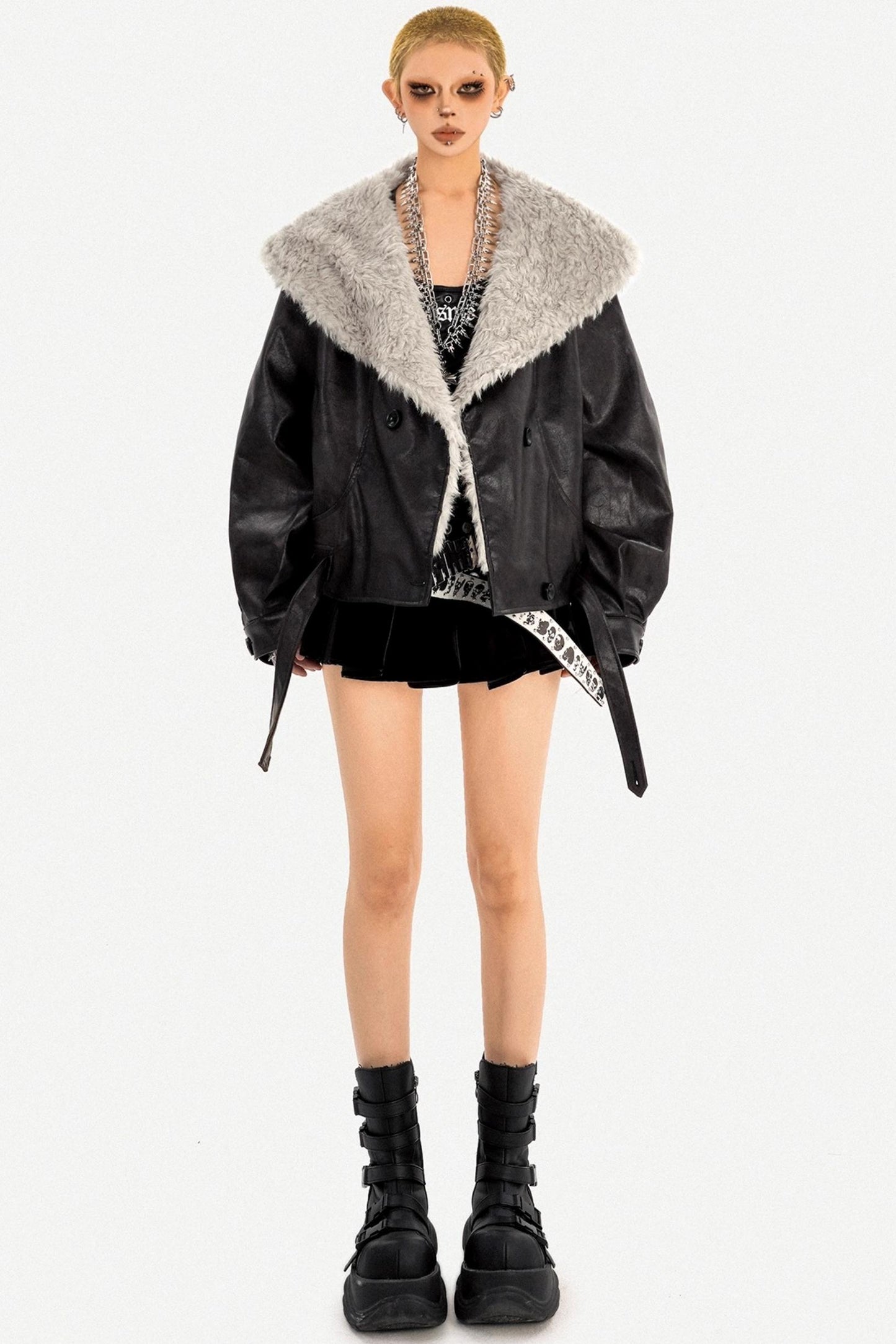 Vintage Fur Collar Leather Jacket