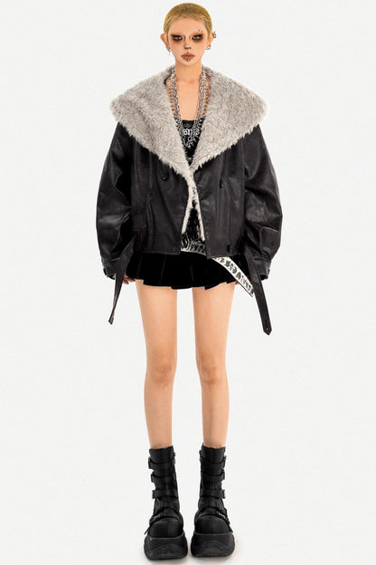 Vintage Fur Collar Leather Jacket