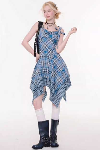 Sea Mist Plaid Strap Dress