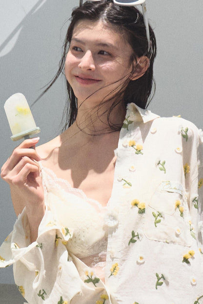 Zero Flowers Cotton Embroidered Casual Shirt Shorts Set-Up