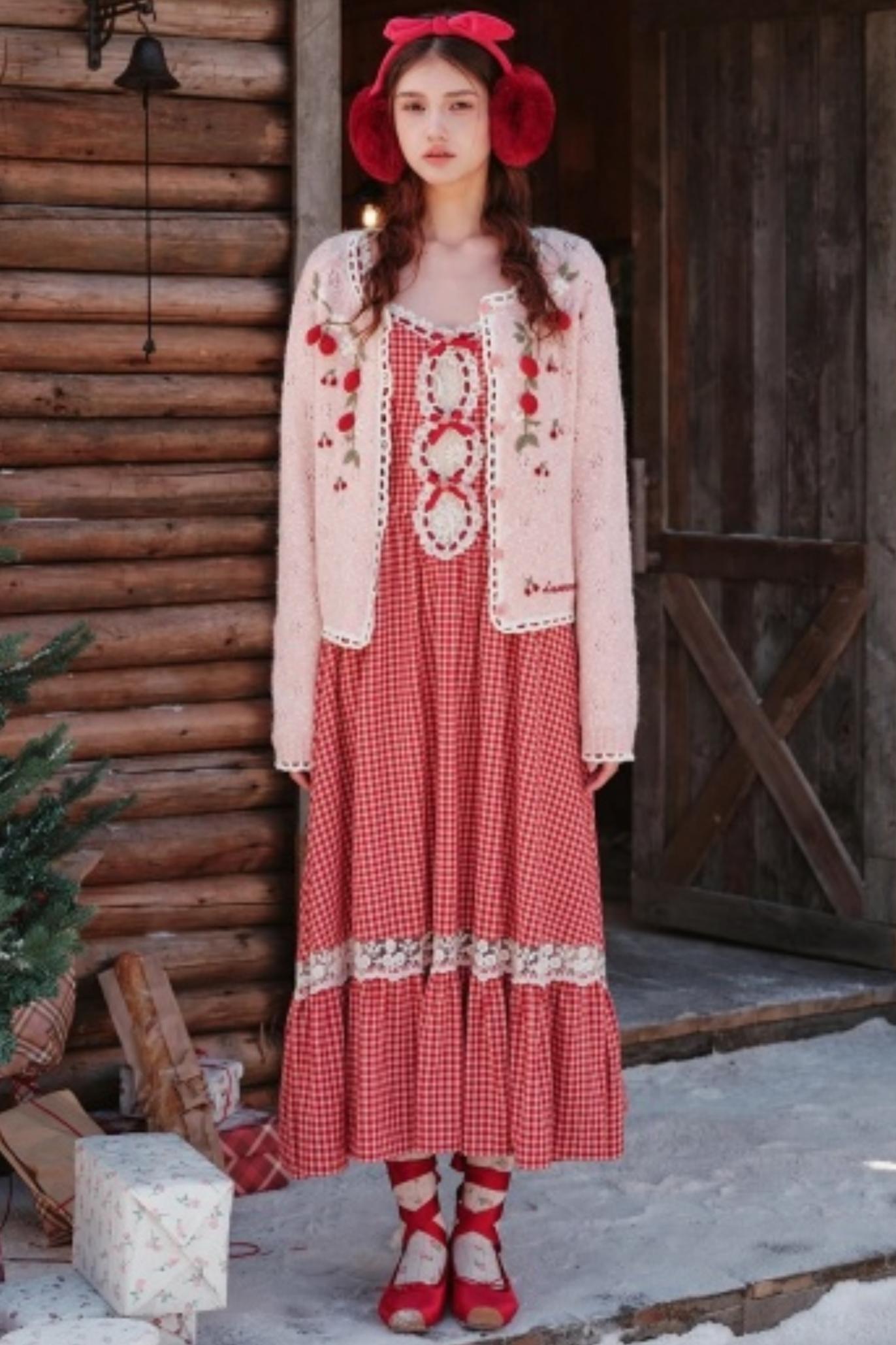 Pink Wool Knit Cardigan Set-Up