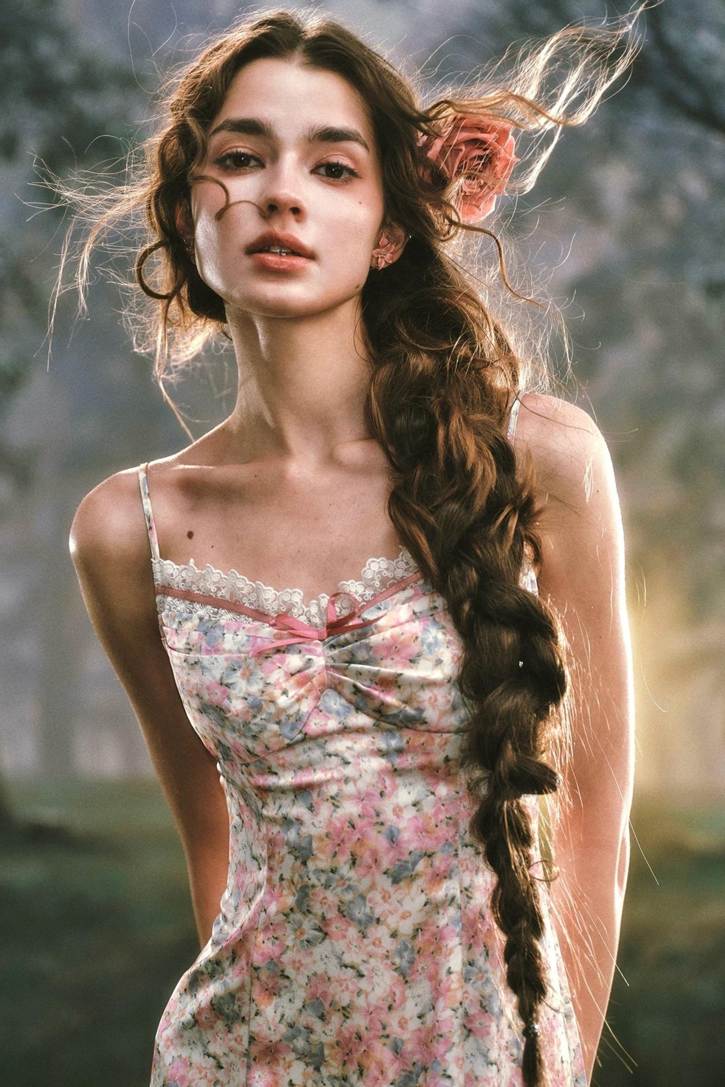 Satin Floral Camisole Dress Set-Up