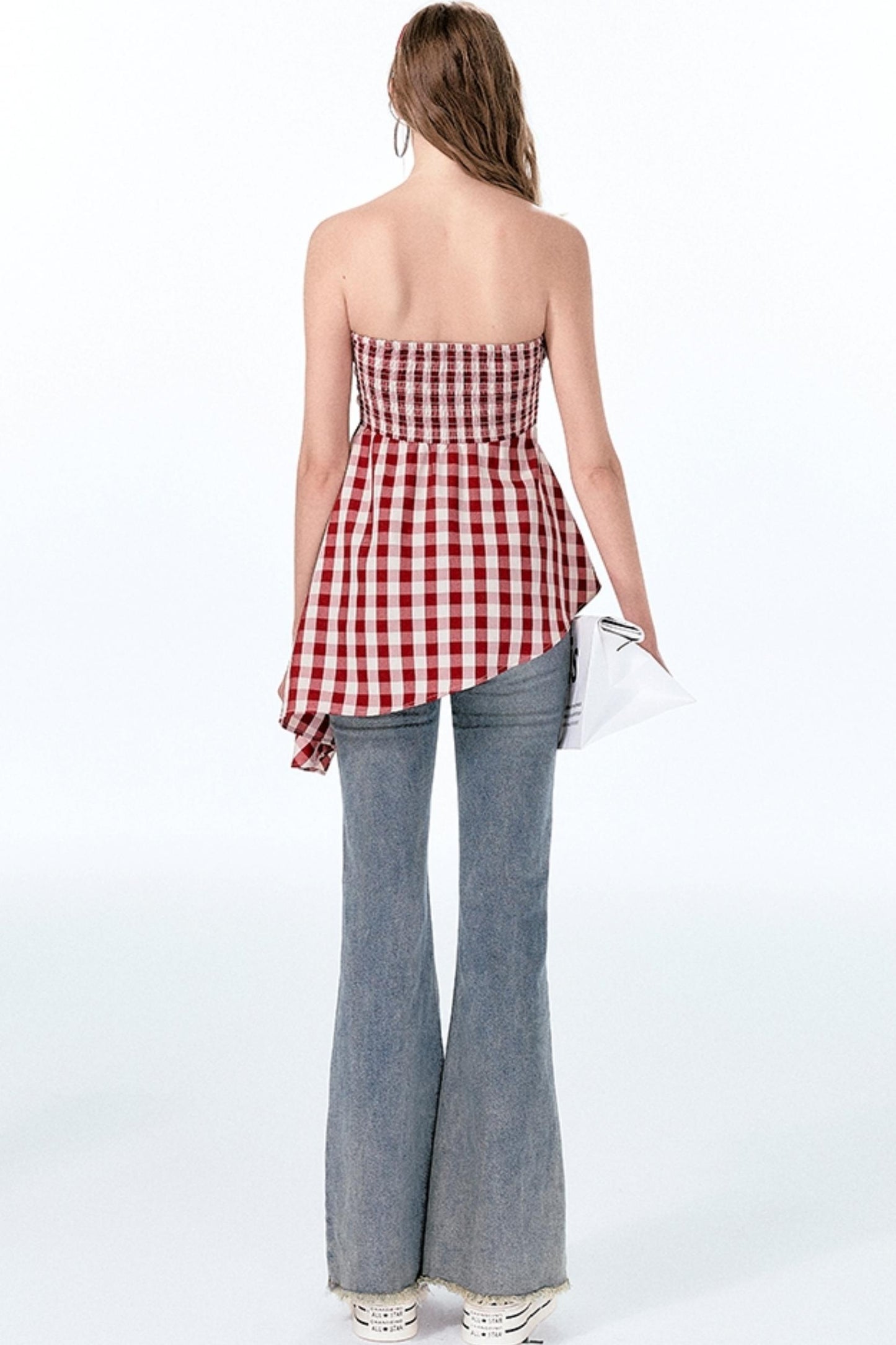 Plaid One-Shoulder Top