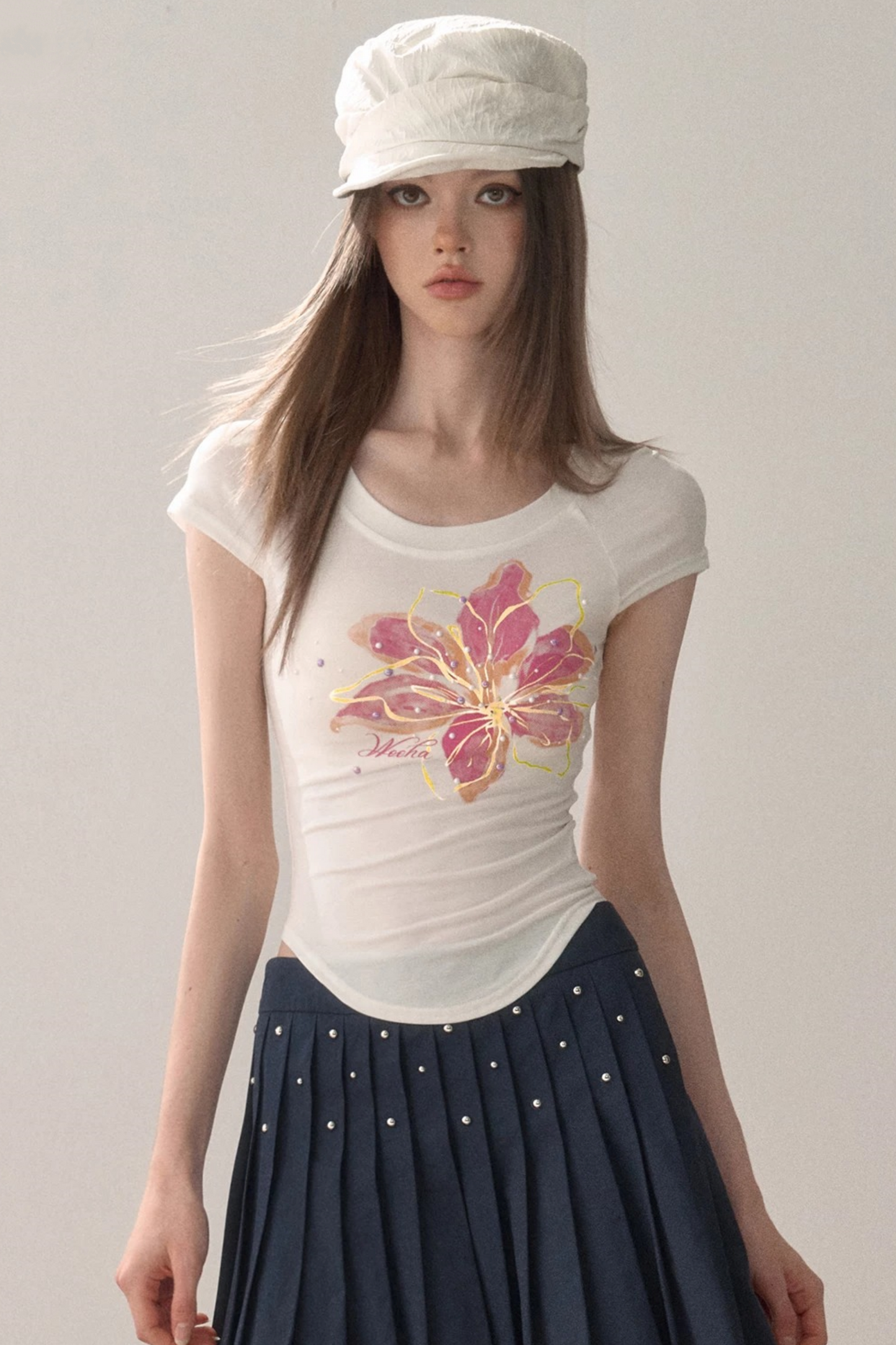 Curved Hem Printed Blouse