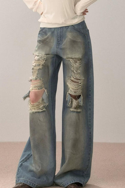 Vintage Gradient Ripped Jeans