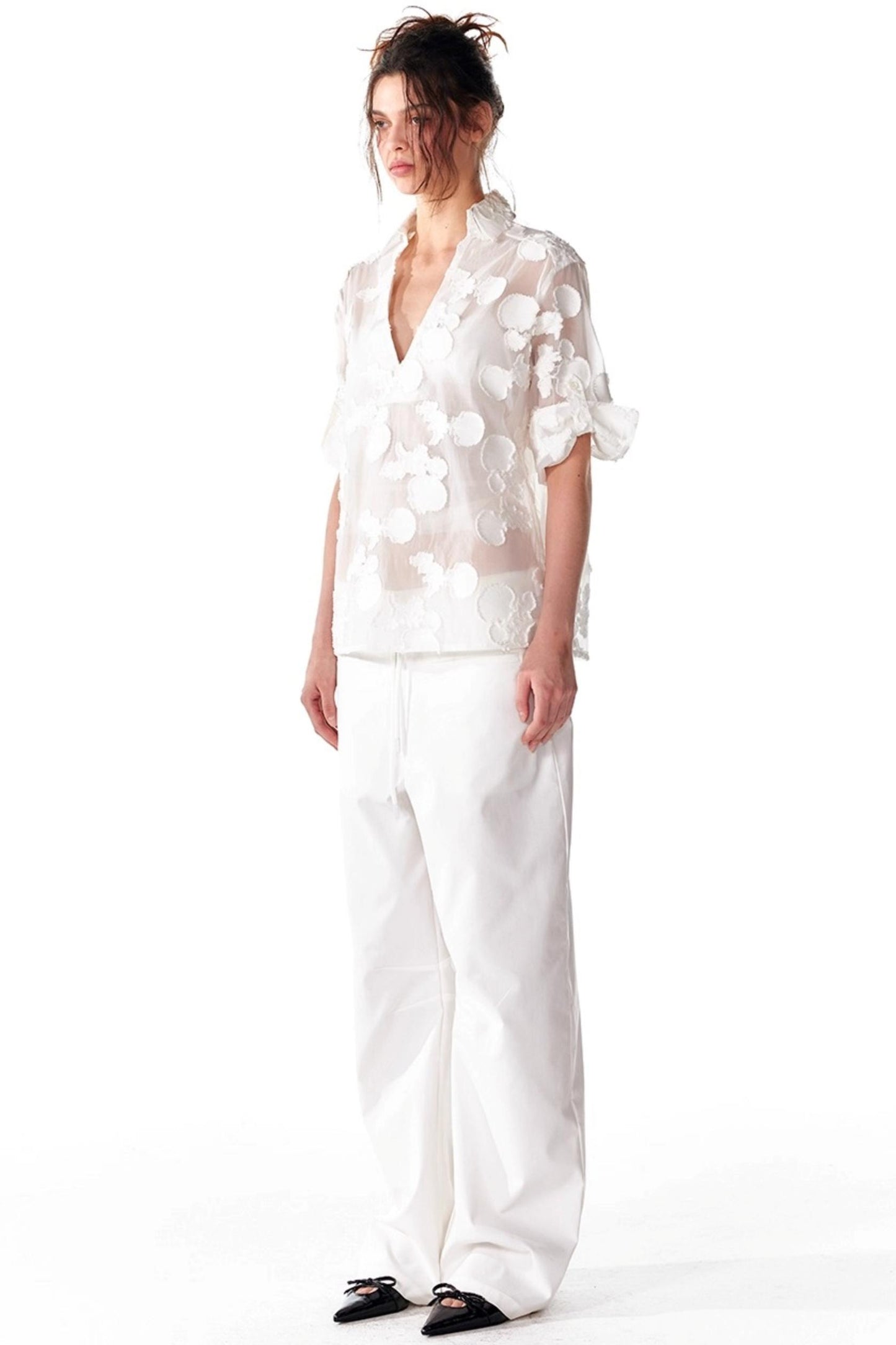 Organza V-Neck Pullover Top