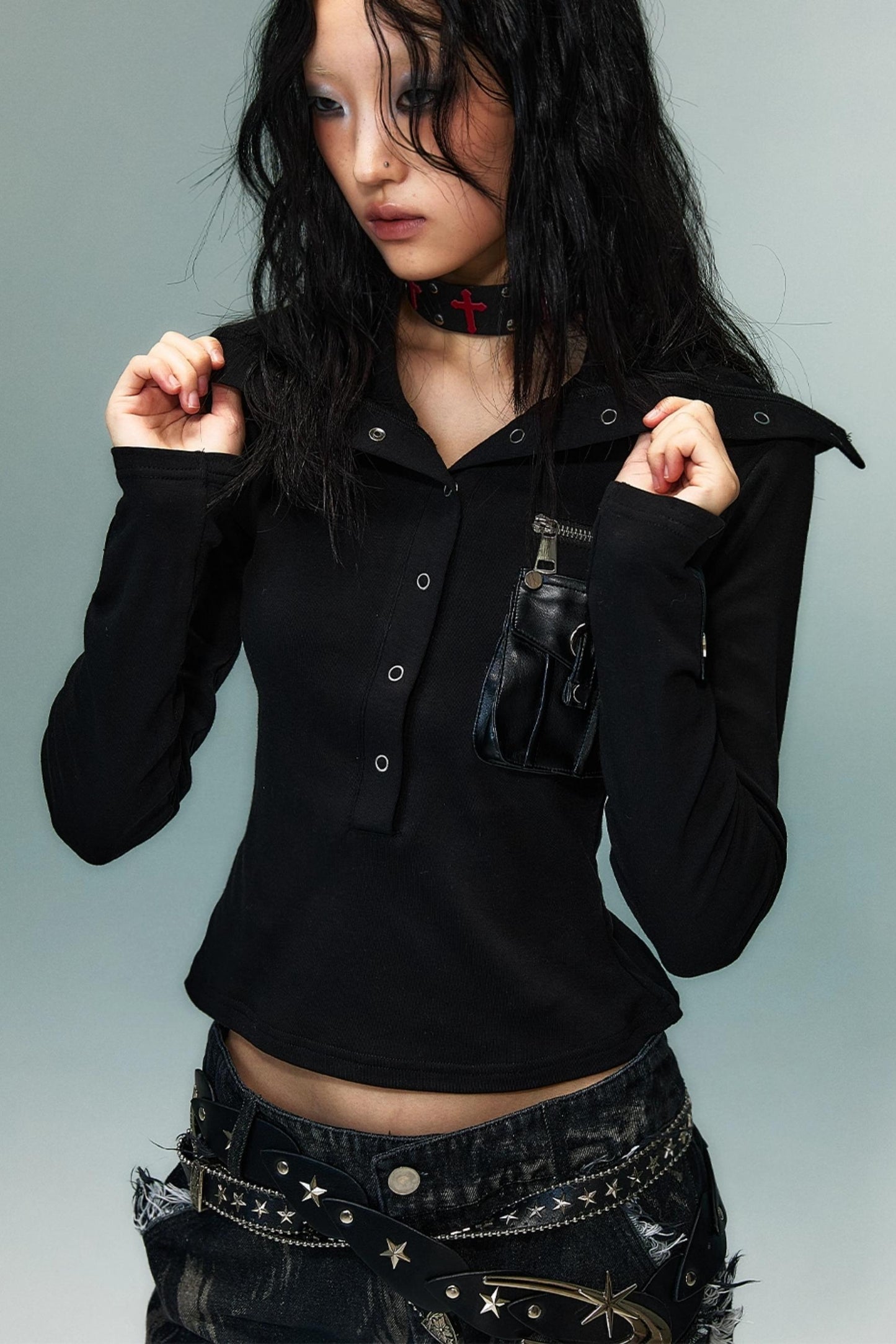 Punk High Neck Slim Knit Base Top