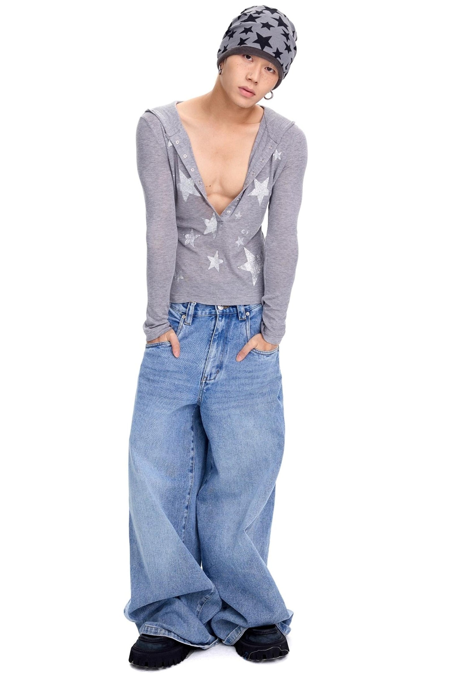 Pentagram Print Long-Sleeved Top