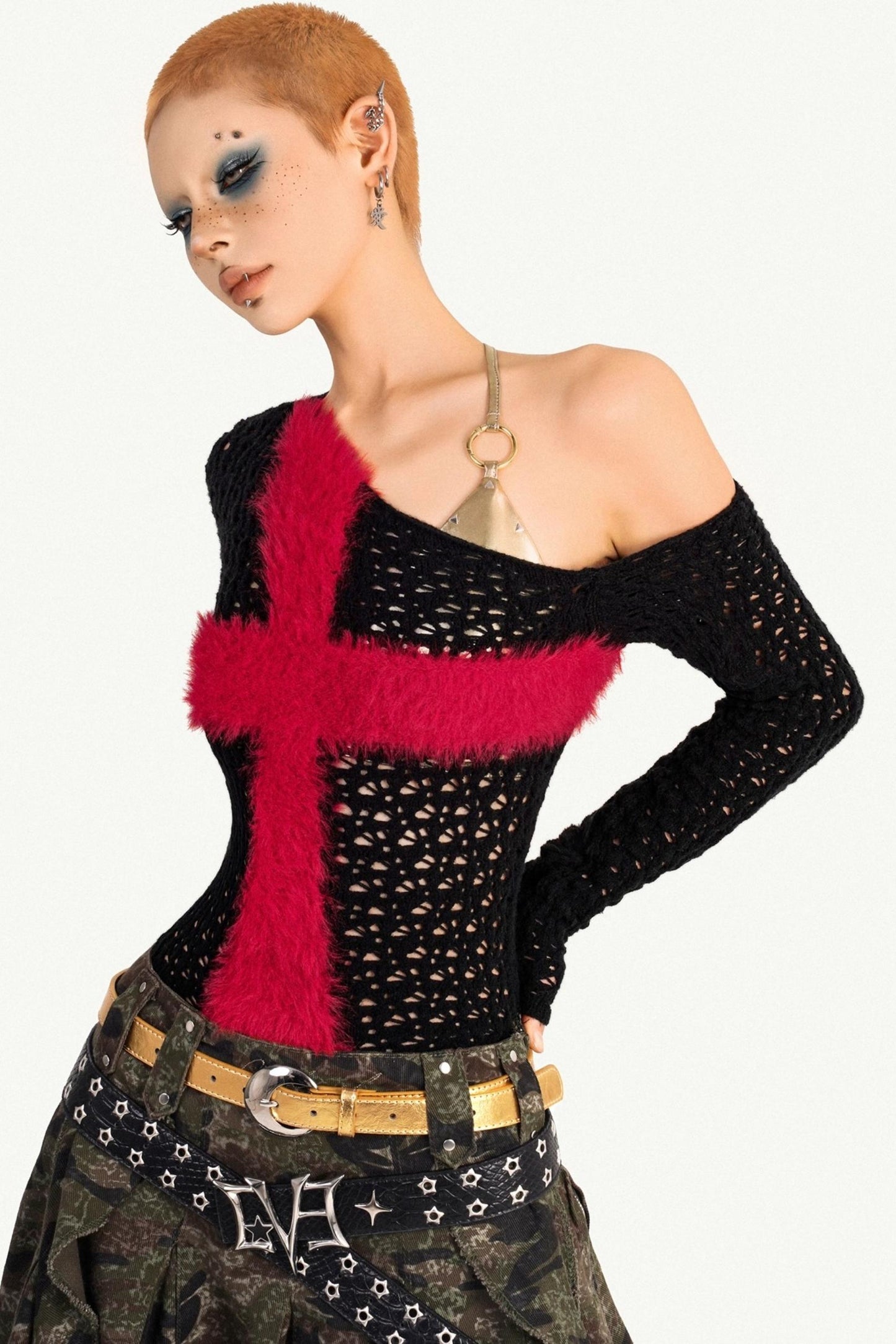Milky Red Punk Knitted Sweater Top