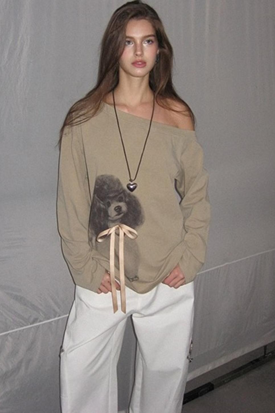 Khaki Bow knot Off-Shoulder T-Shirt