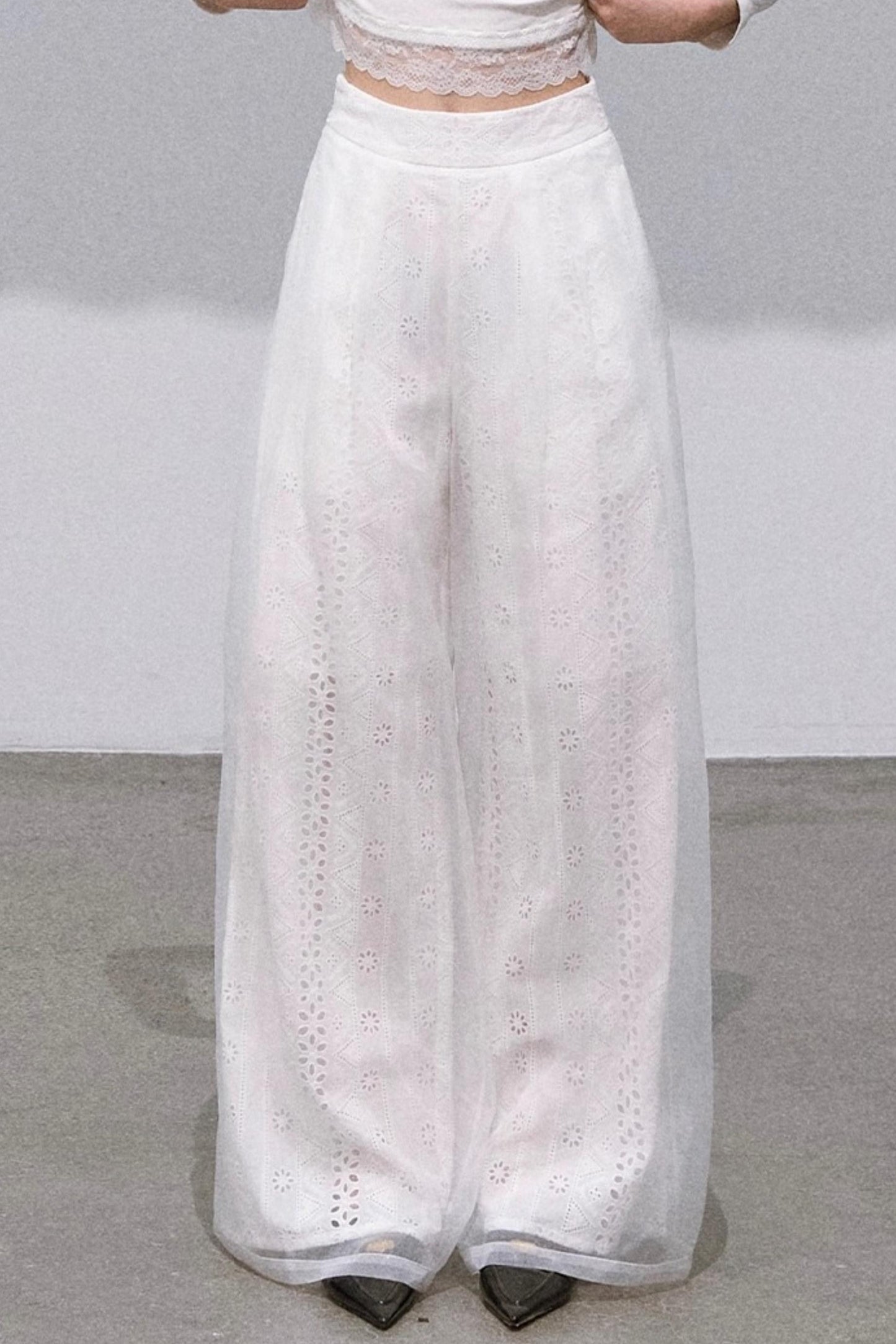 Shimmer Cotton Wide-Leg Pants