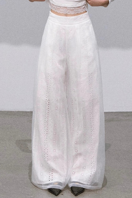 Shimmer Cotton Wide-Leg Pants