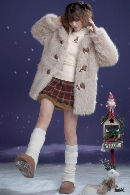 Sweet Red-Brown Plaid Skirt Set-Up