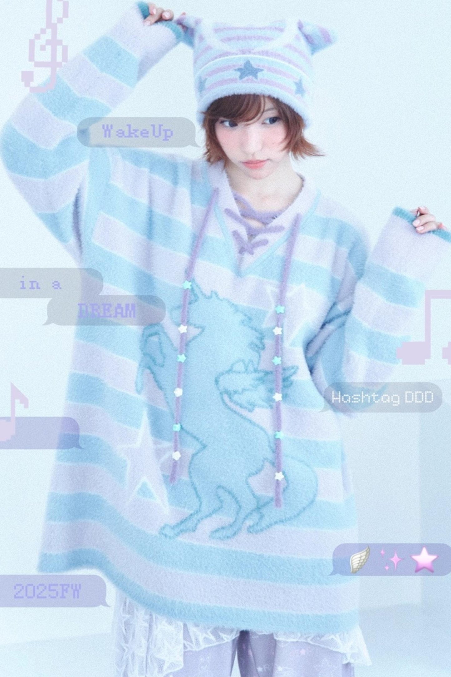 Millennium Dream Jacquard Music Star Cat Ear Hat