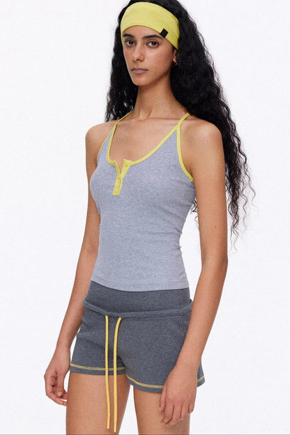 Grey contrast trim slim-fit tank top for women