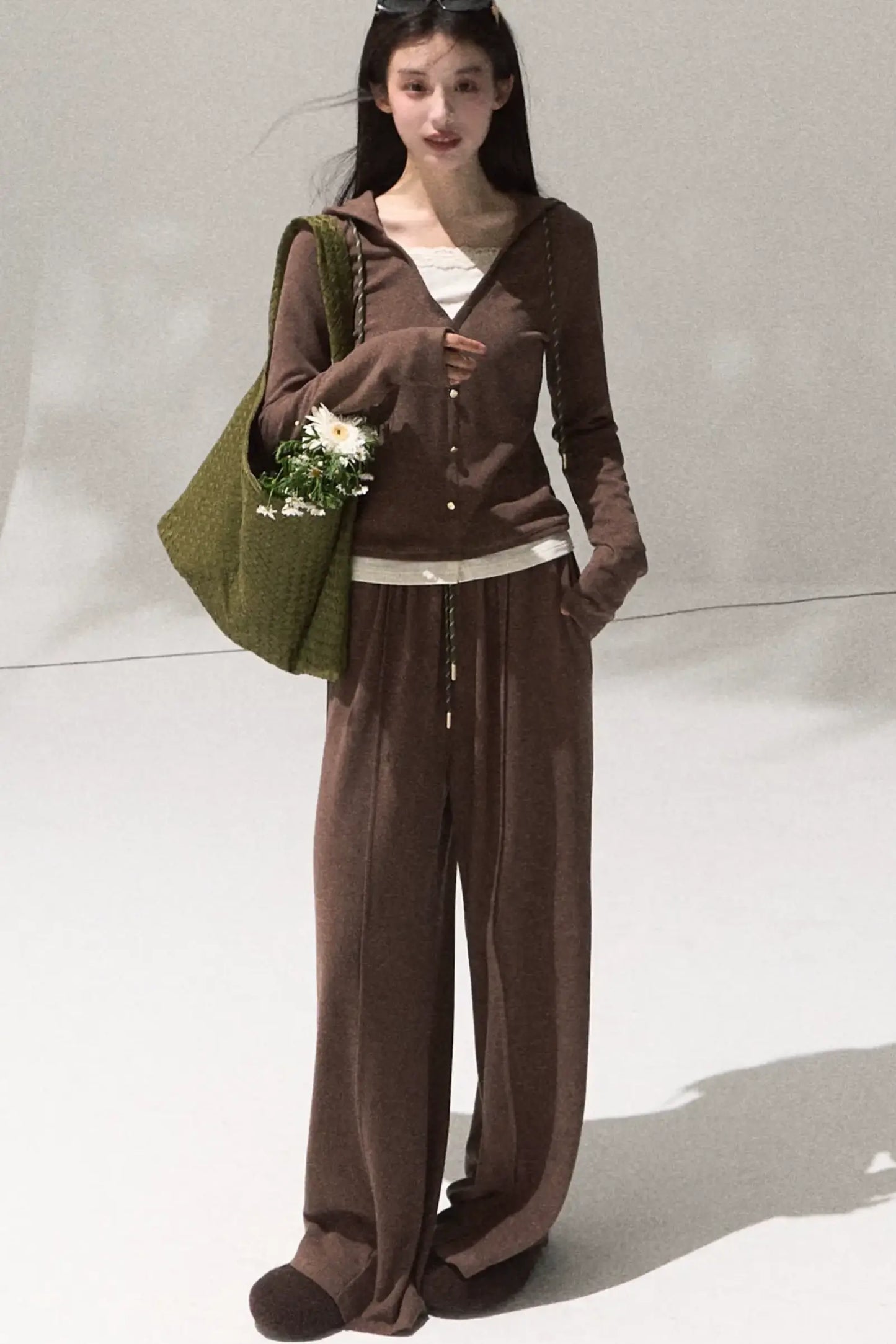 Tears Knit Top & Wide-Leg Pants Set-Up