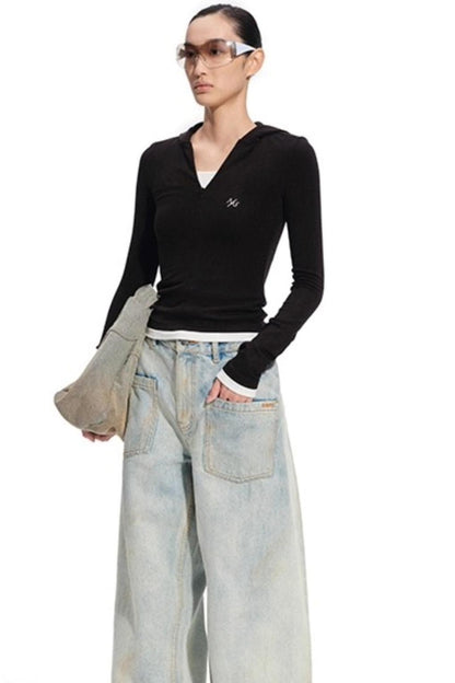 Shuoyuan Hooded Long Sleeve Wool Tee