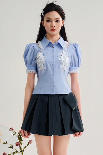 Floral Bubble Sleeve Top