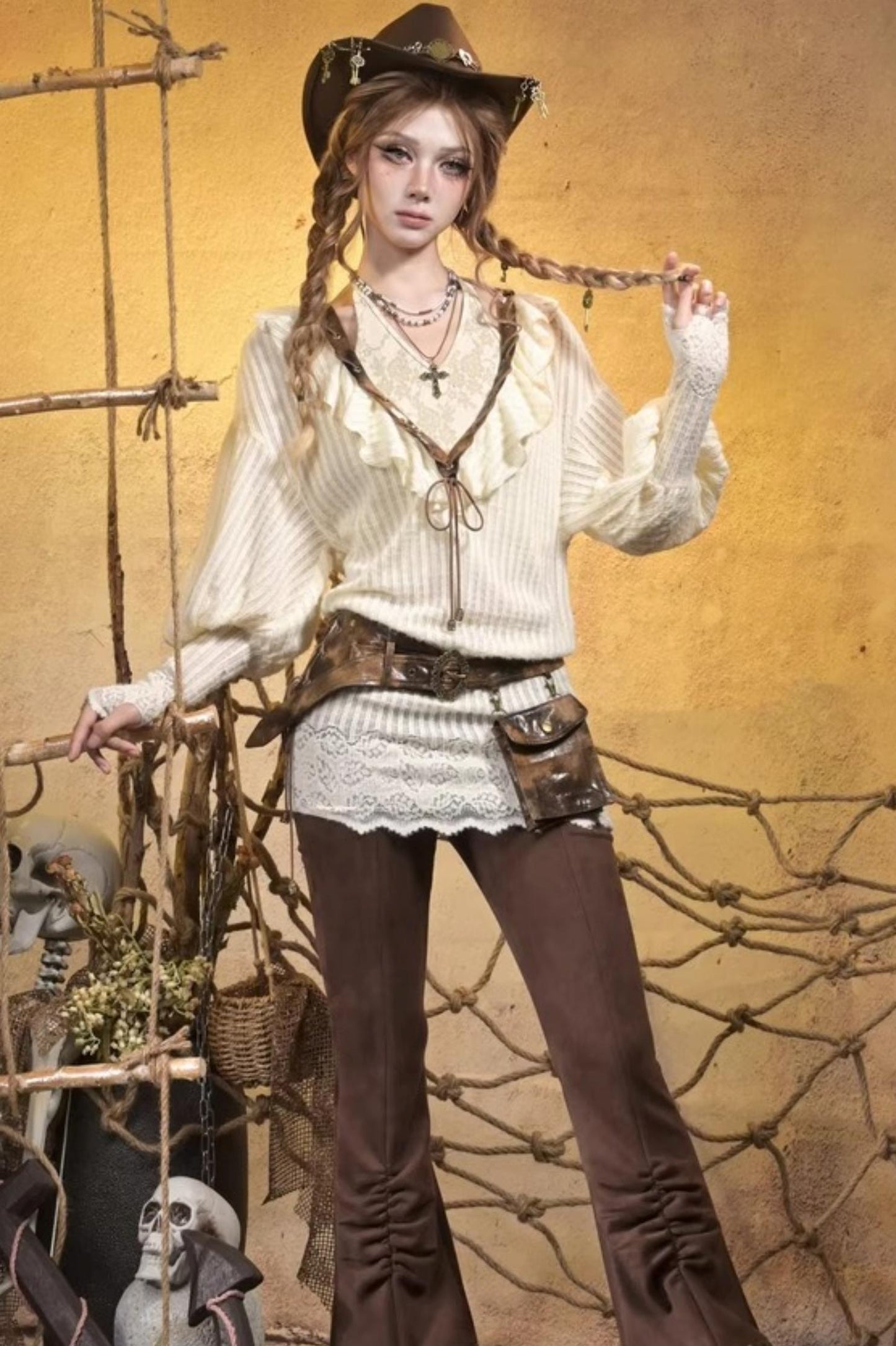 Lace Vintage Distressed Overalls Bib Pants