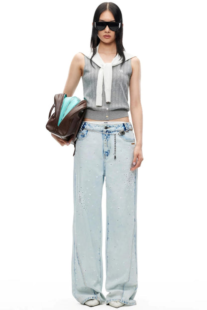 Glitter Star Rhinestone Denim Pants