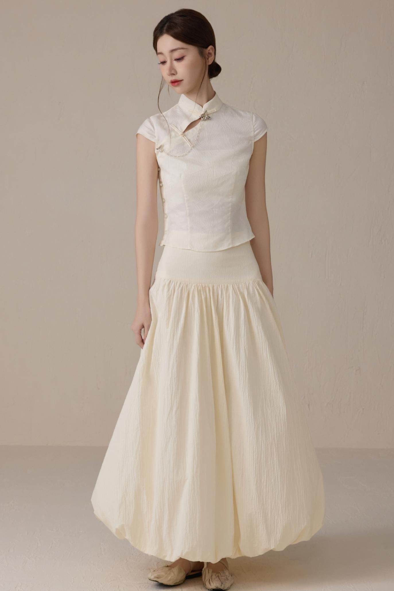 Beige Short Sleeve Top