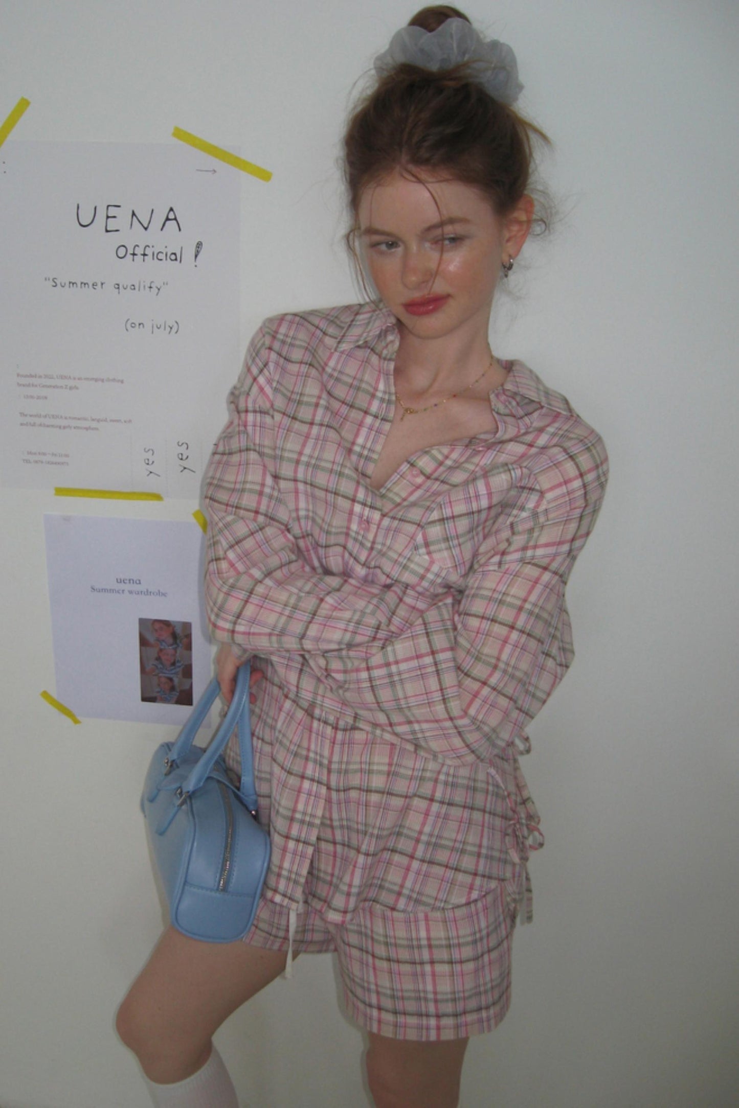 Purple Plaid Tie-Front Shirt Pants Set-Up