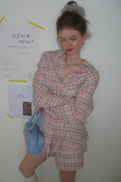 Purple Plaid Tie-Front Shirt Pants Set-Up